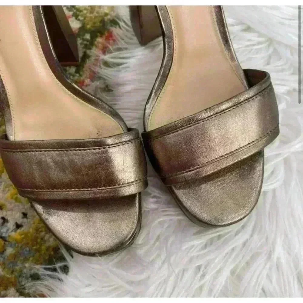 Alexandre Birman Metallic Leather Celine Sandals Size 37.5 Bronze